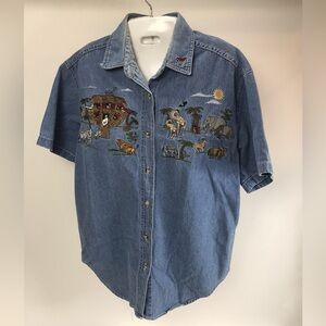 Vintage Women's Denim Noah’s Ark Embroidered Shirt